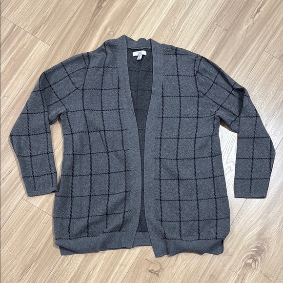 Croft & Barrow Women Sweater L P Gray Cardigan Plaid Cotton BLEND - Picture 1 of 4